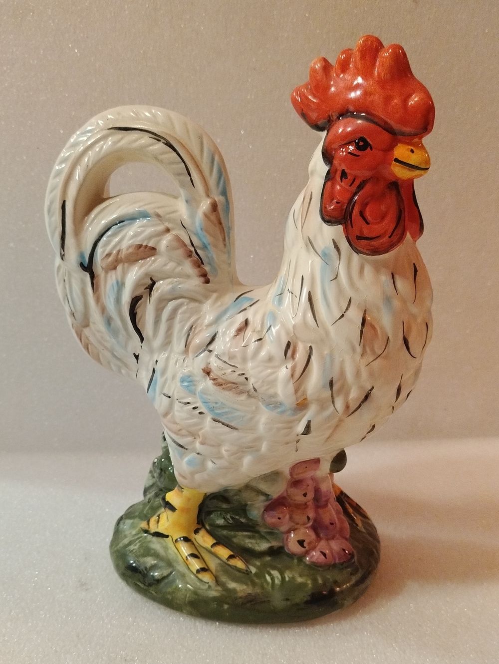 Vintage hand-painted ceramic rooster figurine,